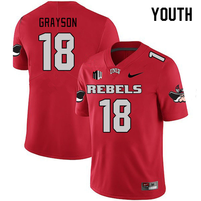 Youth #18 Shaun Grayson UNLV Rebels 2023 College Football Jerseys Stitched-Scarlet